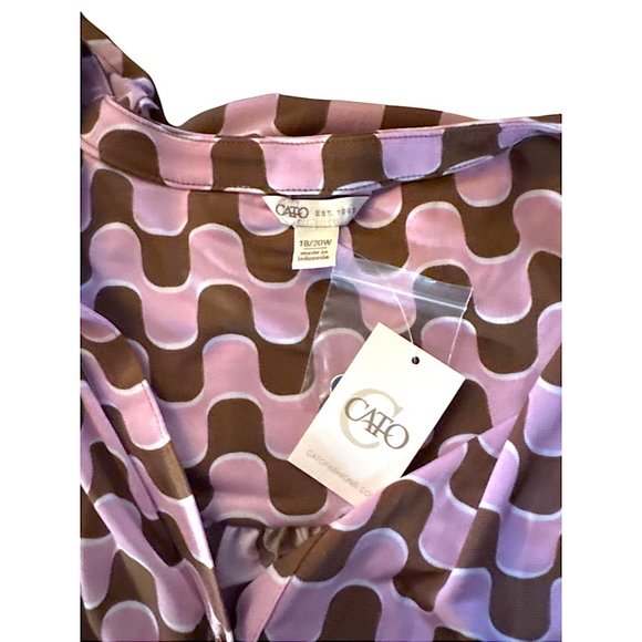 Cato Womens Sleeveless Pink Brown Wave Print Tunic Top With Button Details 18/20 - Picture 6 of 8